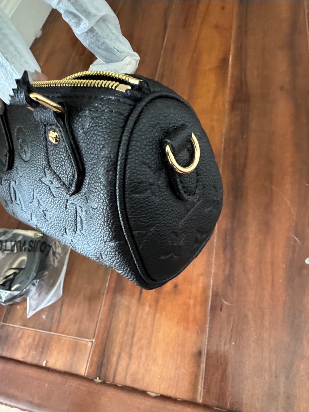 copy mini speedy Black Embossed Leather Mini Satchel - Designer Style - Picture 3 of 6